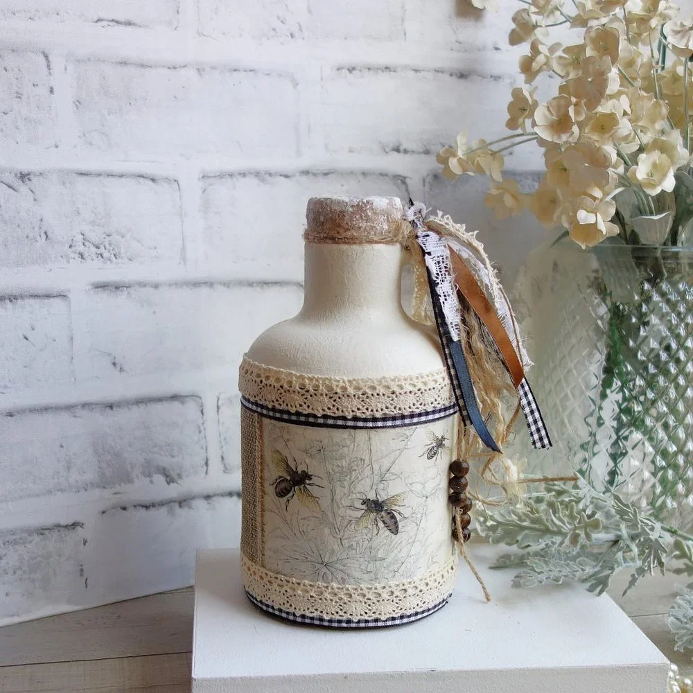 Large Honey Jar Rustic Honey Bee Decor Primitive Bumble Bee Decor Country Bees - Picture 2 of 5